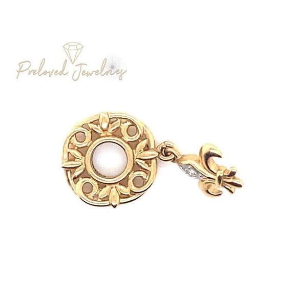 14k Storywheel Diamond Fleur Dangle Charm - Picture 2 of 7